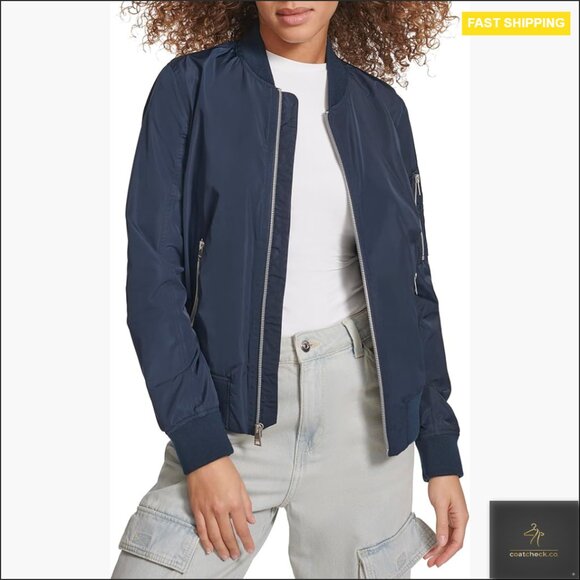 Lightweight Polyester Bomber Jacket with Zipper Pockets Long Sleeve